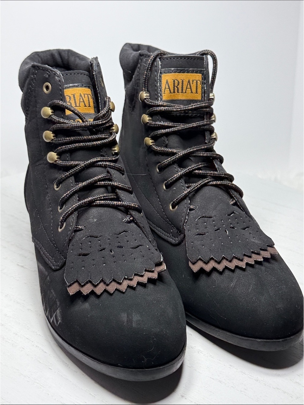 Ariat Black Leather Ankle Boots with Fringe Detail